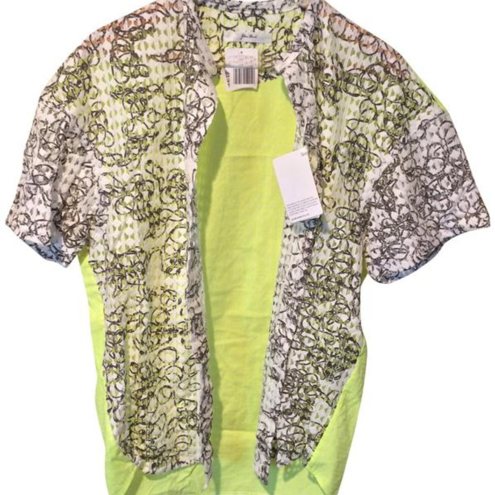 Julien David women's L knit overlay button up short sleeve combo summer club top